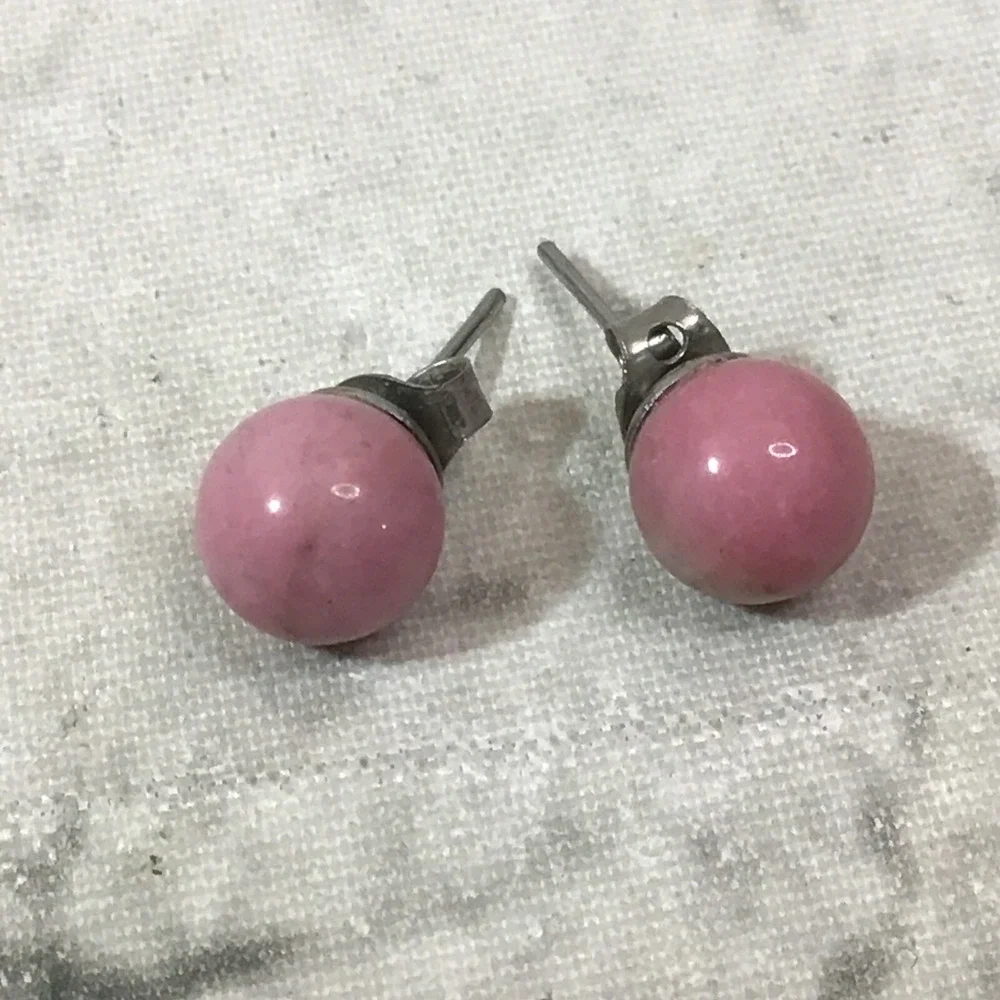 Vintage Ball Earrings Pink Muave Faux Pearl Stud Studs Posts